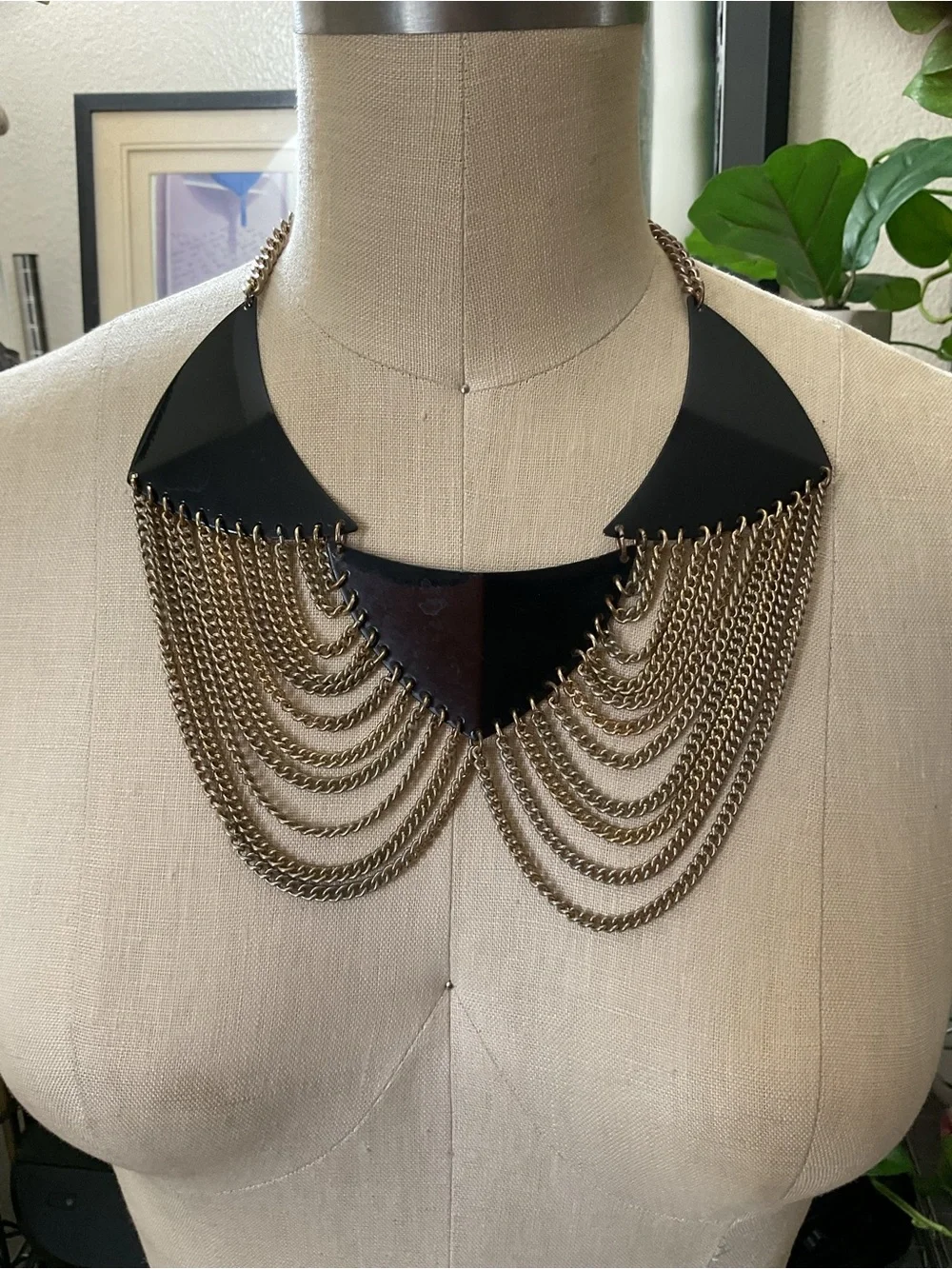 💜💜💜Mika Yoga Wear Black and Gold Layered Chain Collar Necklace